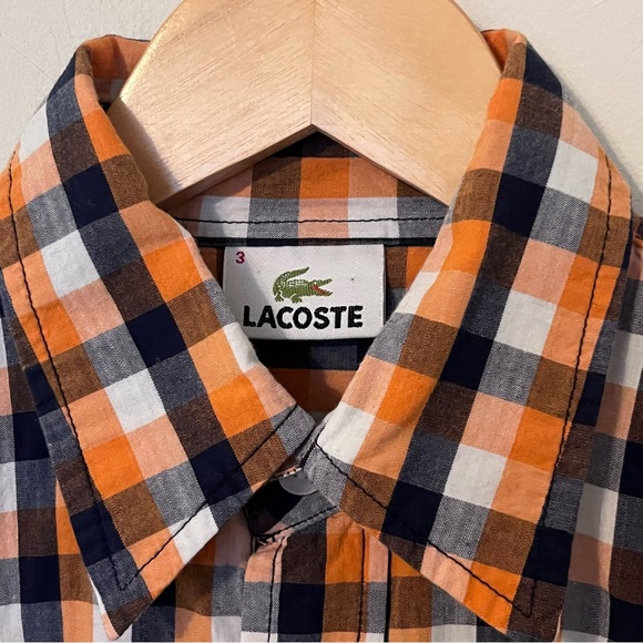 Lacoste Boys Youth XL Plaid Check Preppy Button Up Collared Dress Shirt Size 3 - Picture 3 of 6